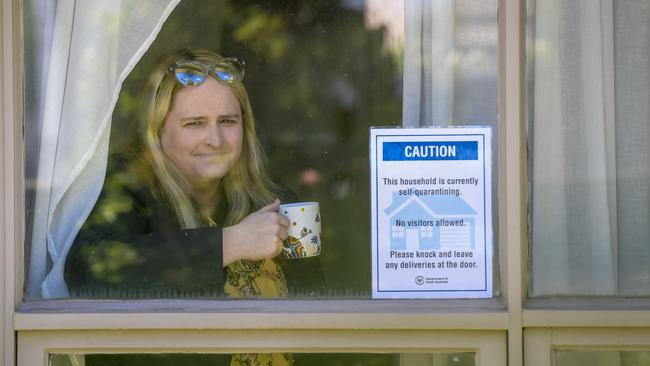 Double-vaccinated, but unable to leave quarantine – despite SA’s borders reopened and receiving conflicting advice from SA authorities. Cate Ryan in her unit at Rostrevor. Picture: Roy VanDerVegt