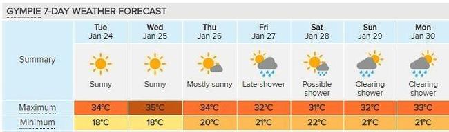 HOT, HOT, HOT: Gympie's seven day forecast, courtesy of Weatherzone. Picture: Contributed