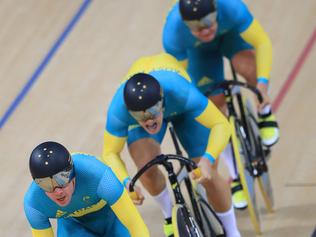 Rio Olympics 2016. Track Cycling on Day 06 at the Olympic Velodrome, in Rio de Janeiro, Brazil. Matthew Glaetzer, Patrick Constable and Nathan Hart in the Men's Team Sprint Qualifying.  Picture: Alex Coppel.