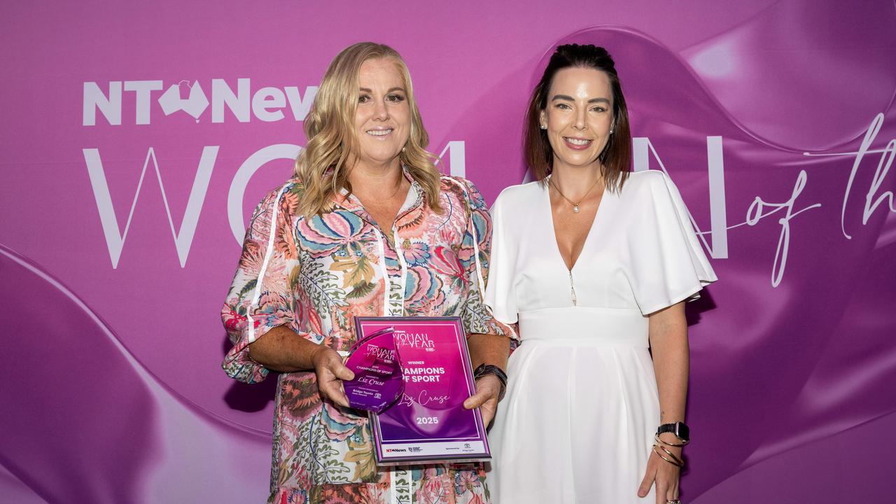 Liz Cruse Winner of the Champions of Sport and Tegan Blockey at the 2025 NT NEWS Woman of the Year. Picture: Pema Tamang Pakhrin