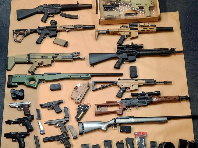 A large cache of gel-blaster firearms has been seized from a Mawson Lakes home . Picture: SA Police