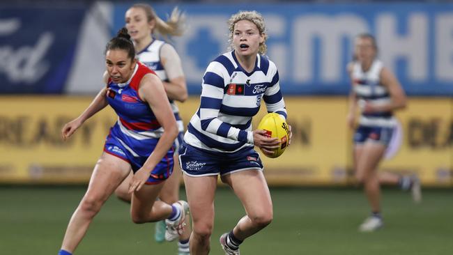 Georgie Prespakis dominated for Geelong – but was she robbed of a goal? Picture: Darrian Traynor/Getty Images