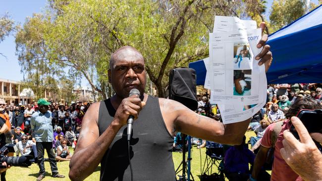 Kumanjayi Walker's uncle Jeremiah Walker at a rally seeking justice. Photo: Emma Murray