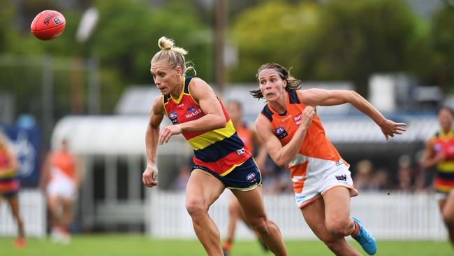 Erin Phillips of the Adelaide Crows chased by Pepa Randall of the Giants. Picture: Mark Brake/Getty Images