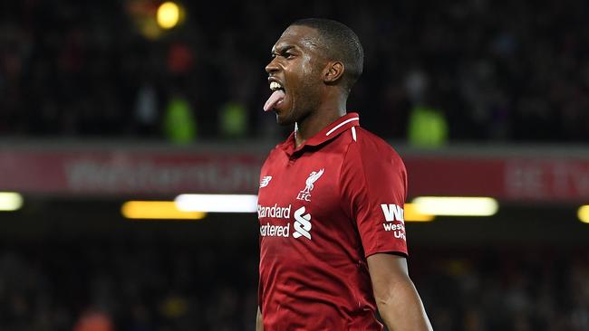 Daniel Sturridge celebrates after scoring.