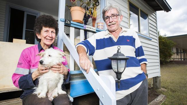 Judith and Gerry Butler of Mundubbera (with their dog Daphne) who lived and worked at Allies Creek for nearly eight years in the 1980s remember the mill as a well run operation and an enjoyable tight knit community. Picture: Lachie Millard