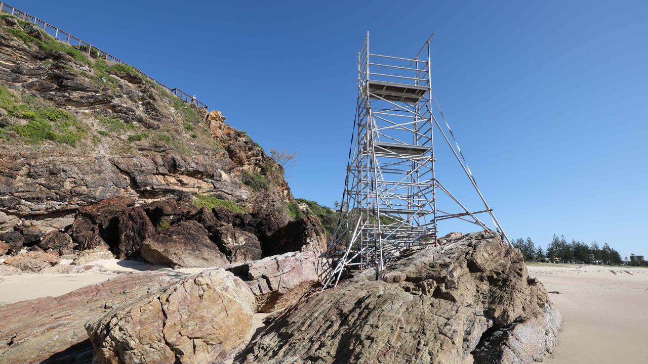 Props and staging being put into place on North Burleigh headland for weekend filming of "The Bluff". Picture Glenn Hampson