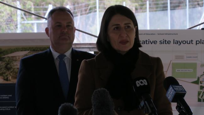 Terrigal State Liberal MP Adam Crouch and NSW Premier Gladys Berejiklian at the official naming of the new Porters Creek Public School at Warnervale. Picture: Richard Noone