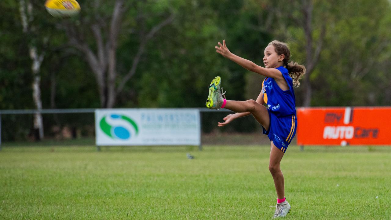 Under-10s compete in the first Darwin Buffaloes NTFL home game against Wanderers at Woodroffe Oval. Picture: Pema Tamang Pakhrin