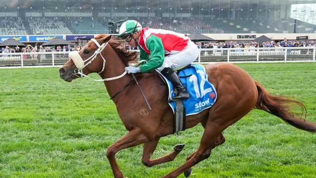 Craig (GB) ridden by Luke Currie wins the Stow Robotics Handicap at Caulfield Racecourse on August 31, 2024 in Caulfield, Australia. (Photo by George Sal/Racing Photos)