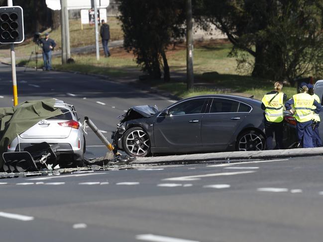 DAILY TELEGRAPH 22ND OCTOBER 2024Pictured is the scene on The Great Western Highway at St. MaryÃs in western Sydney where a critical incident investigation has been declared after a man died following a crash between two cars one of which was being pursued by police.Picture: Richard Dobson