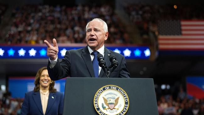 Tim Walz in his first joint campaign appearance with Kamala Harris at Girard College in Philadelphia on Tuesday night. Picture: AFP