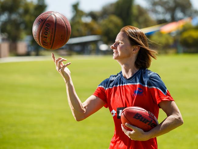 Jo Hill, who also plays in the SANFLW for Norwood and is a North Adelaide basketball legend, will line up for Adelaide University in next weekend’s women’s Adelaide Footy League grand final. Picture: James Elsby.