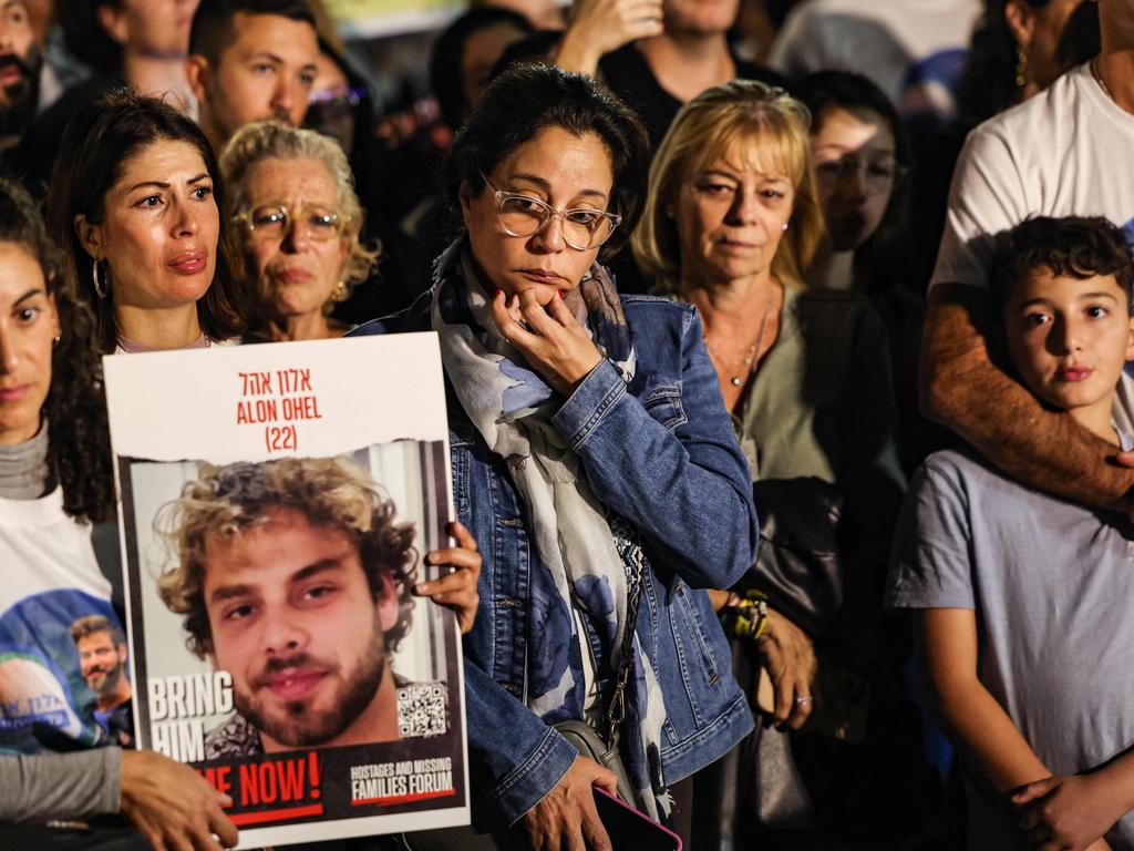 Relatives, friends and supporters gathered in Tel Aviv on November 22 to protest and ask for the release of Israeli Alon Ohel, 22, who has been held hostage in Gaza since the October 7 terrorist attack by Hamas militants in southern Israel. Picture: Ahmad Gharabli/AFP