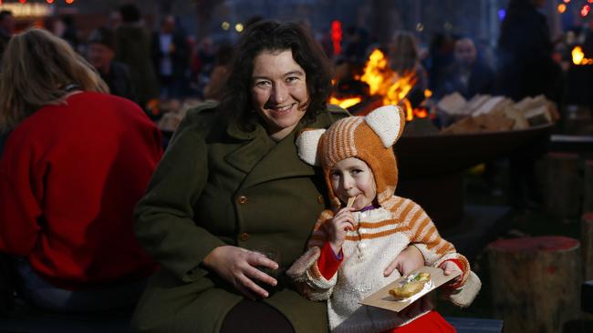 Dark MOFO Winter Feast - Pictured at PW1 during Friday night's Winter Feast is (L-R) Anna and Harriet (4) Claydon of South Hobart.Picture: MATT THOMPSON