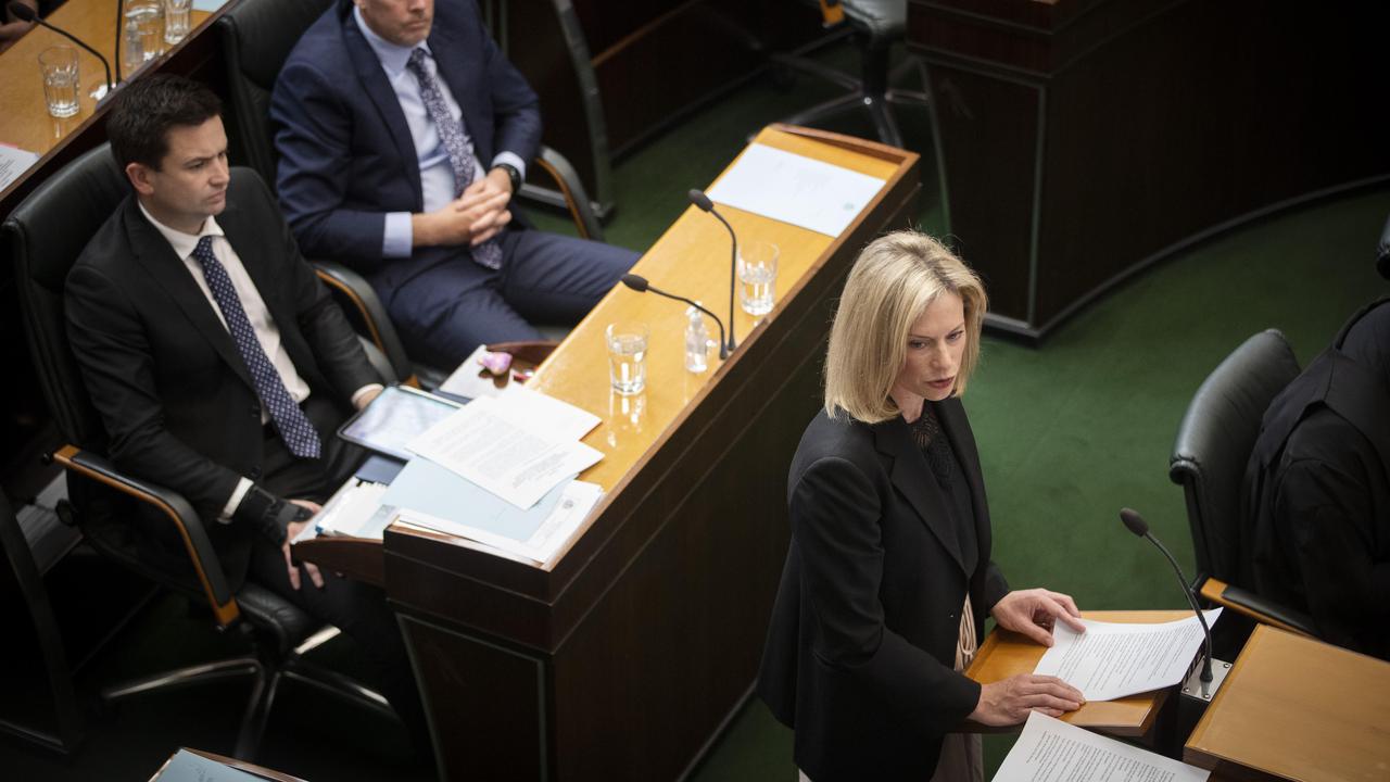 Commission of Inquiry being tabled in parliament, Labor leader Rebecca White. Picture: Chris Kidd