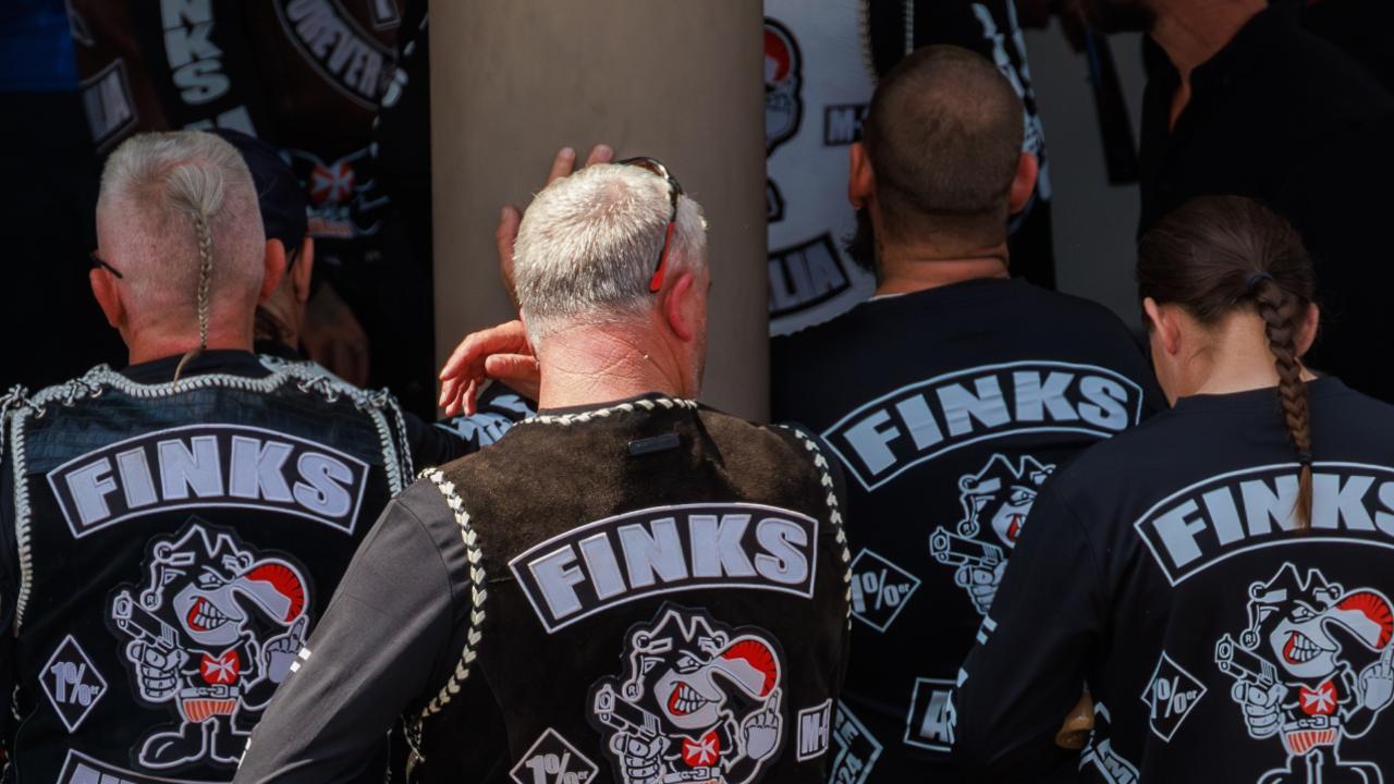 In their colours and leather cuts, the Finks bikies stood out among the crowd.