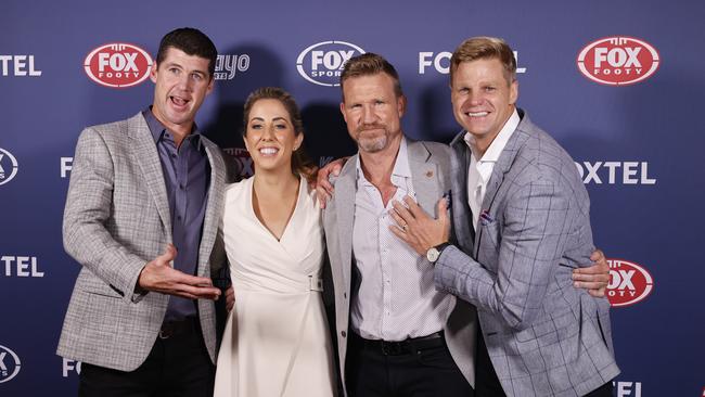 Nick Riewoldt along with Fox Footy regulars Jonathan Brown, Kath Loughnan and Nathan Buckley. Picture: Alex Coppel.