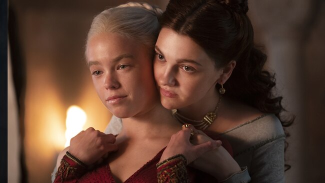 Milly Alcock and Emily Carey appear as younger versions of Rhaenyra and Alicent in House of the Dragon. Picture: HBO