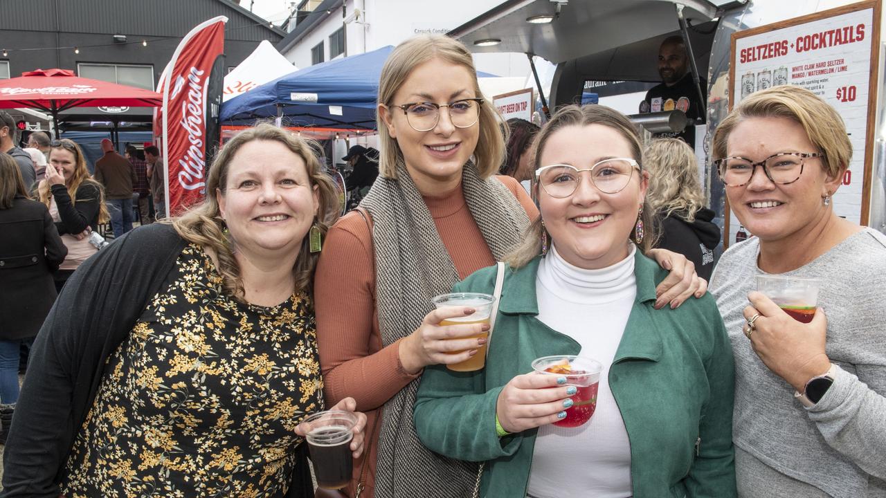 (from left) Kim Croughan, Kate Flynn, Stephanie Edmondson and Kat Costigan at Brewoomba craft beer festival, Fitzy's. Saturday, August 13, 2022. Picture: Nev Madsen.