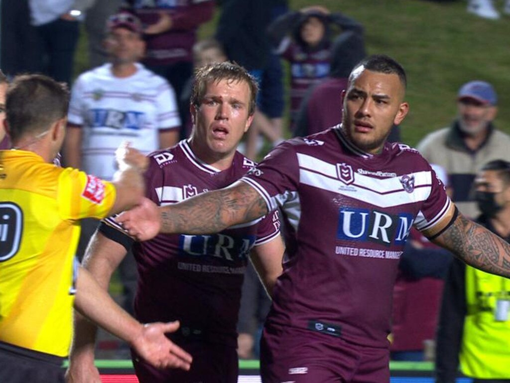 Addin Fonua-Blake protests with the referee