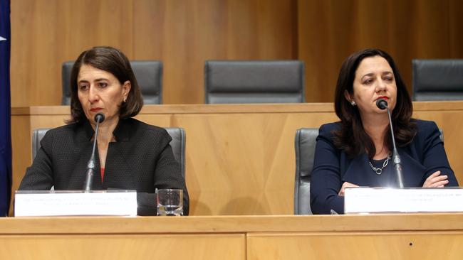 Gladys Berejiklian and Annastacia Palaszczuk are at loggerheads over COVID-19 border rules. File picture