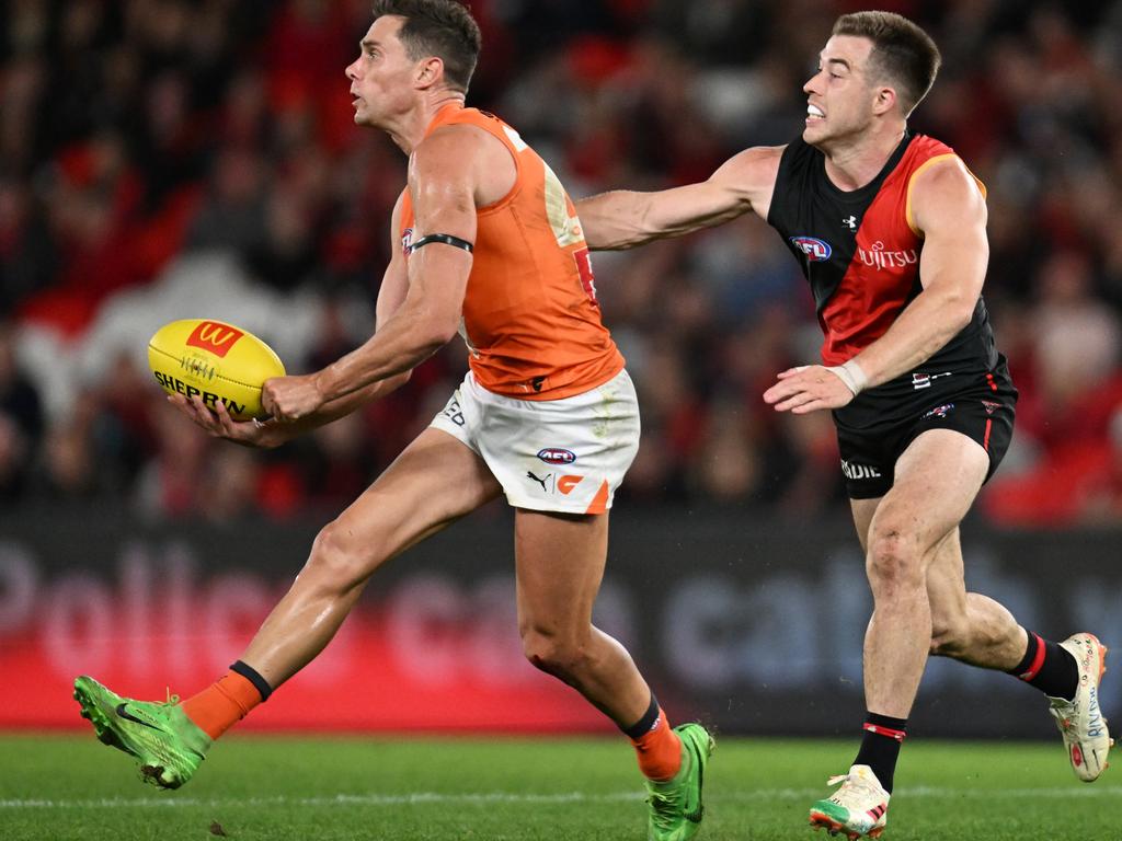 Essendon captain Zach Merrett is setting standards with his pressure and tackling. Picture: Getty Images