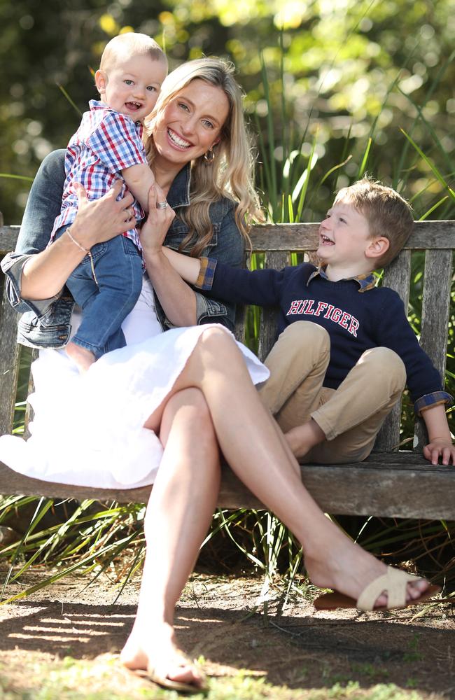 Laura Geitz at home with sons Barney and Frank. Picture: Peter Wallis