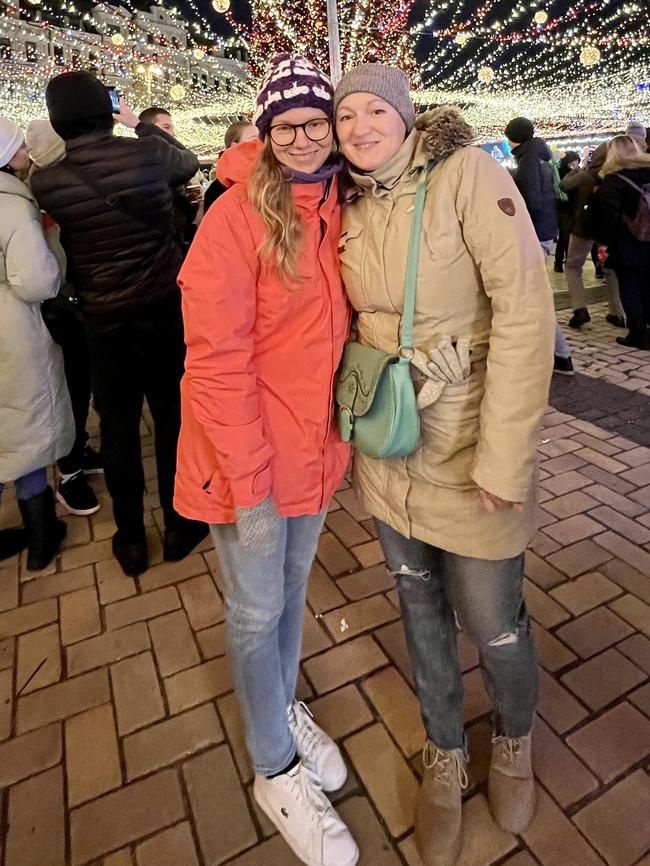 Helen Chernonok (right) with her best friend Kat in Ukraine in January.