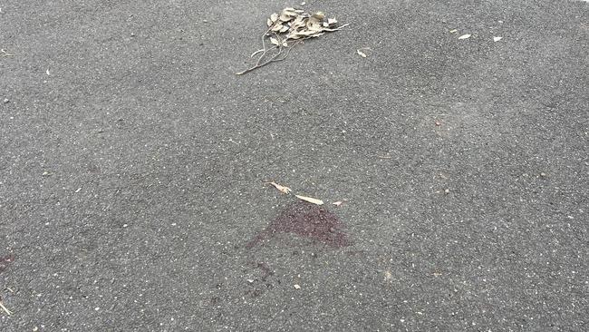 A small pool of blood could still be seen in the car park on Tuesday afternoon after the stabbing incident in the car park of Point Cook Football Club on Monday. Picture: Nilsson Jones.