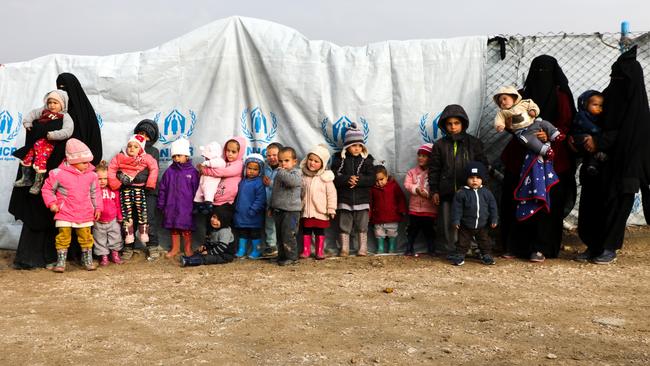 A group of Australian children and there mothers in the al-Hawl camp. Picture: Shorash Radwan Khalil