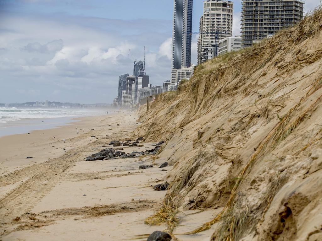 Sand erosion at Narrowneck due to Tropical Cyclone Oma - one of multiple cyclones which have impacted the South East despite not actually crossing the coast there. Picture: Jerad Williams