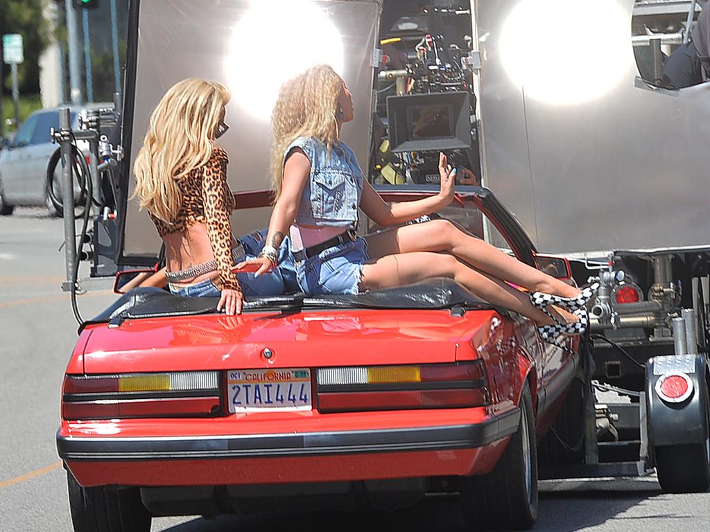 Iggy Azalea and Britney Spears film their new music video on Ventura Boulevard. Picture: Splash