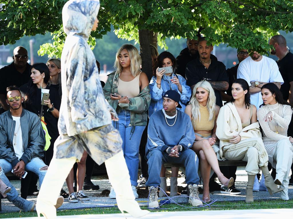 Tyga, Kylie Jenner, Kim Kardashian, Kendall Jenner and Carine Roitfeld attend the Kanye West Yeezy Season 4 fashion show on September 7, 2016 in New York City. Picture: Getty