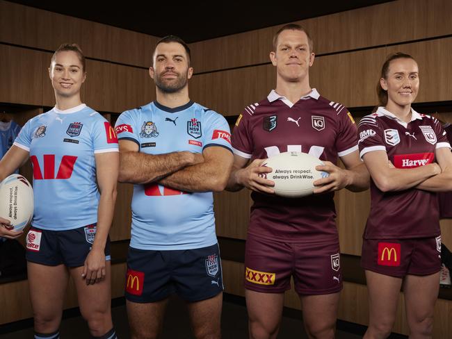 L to R - NSW Blues Stars - Kezie Apps & James Tedesco, QLD Maroons Stars - Lindsay Collins & Tamika Upton