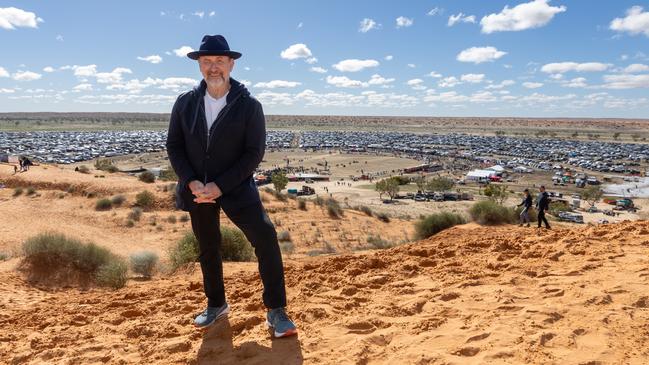 Singer-songwriter and former Men at Work frontman Colin Hay on the Big Red sand dune near the site of the Big Red Bash music festival. Picture: Matt Williams