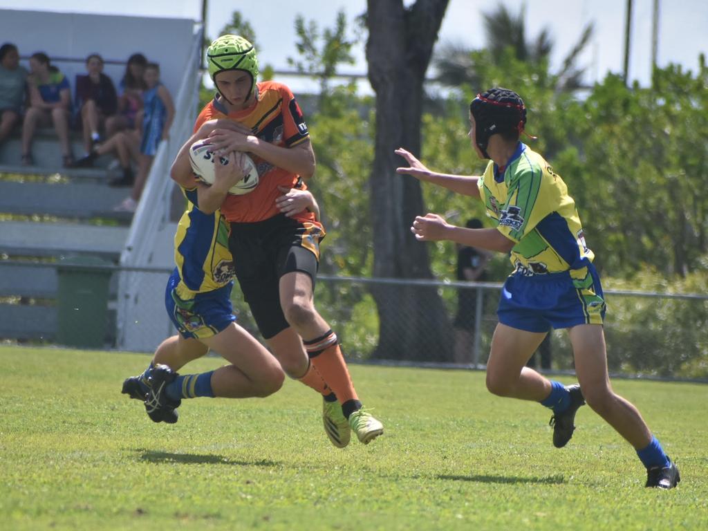 Lachlan Starr in the Wests Tigers and Wanderers under-14s rugby league final in Mackay, August 28, 2021. Picture: Matthew Forrest