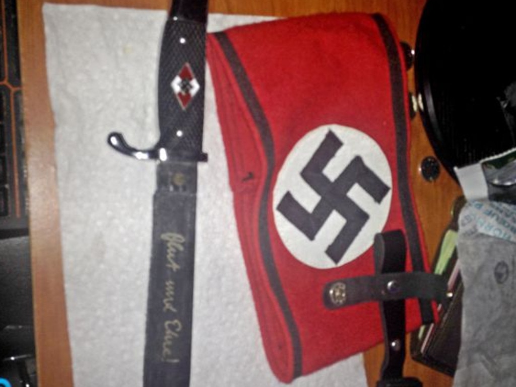 Bryer owned Nazi memorabilia including this swastika and a knife engraved with ‘blood and honour’ in German.