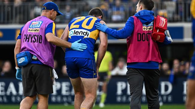 McGovern struggles to leave the field. Picture: Daniel Carson/AFL Photos via Getty Images