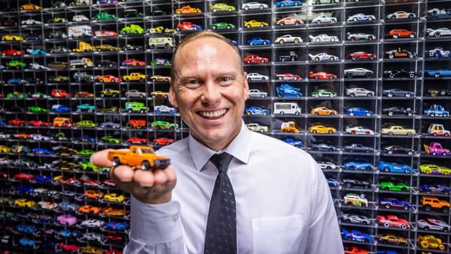 Drakes Supermarkets director John-Paul Drake with his extensive toy car collection. Picture: Tom Huntley