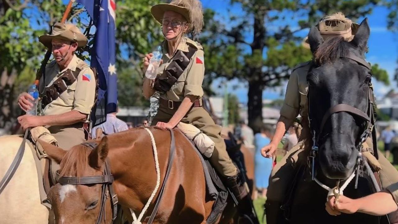 The march was led by horses.