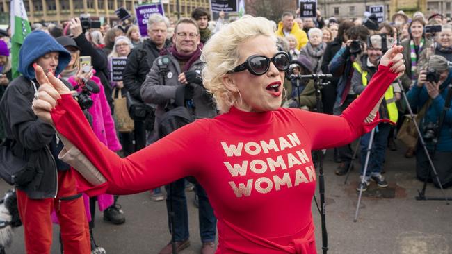 Kellie-Jay Keen, aka Posie Parker, in a rally in Glasgow. Picture: Jane Barlow/PA Images via Getty Images