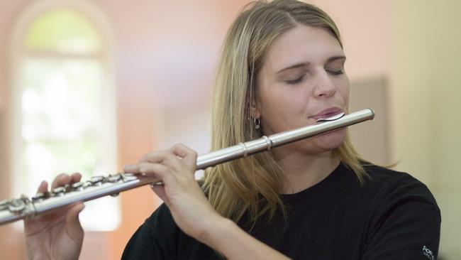 Flautist Maria Zhdanovich rehearses at the Abbotsford Convent. Picture: Elke Meitzel