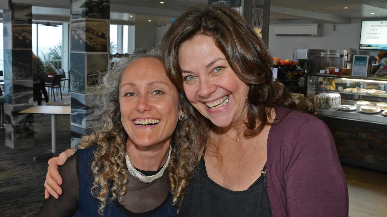 Rebecca Ross and Judy Mac at launch of Swell Sculpture Festival at Currumbin SLSC. Pic: Regina King