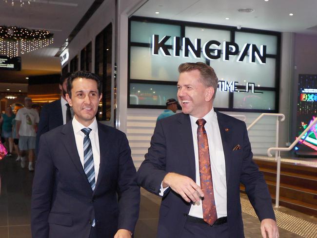 Brisbane, 18 December 2024. Queensland Premier David Crisafulli and Deputy Premier Jarrod Bleijie during a visit to the Chermside shopping centre in Brisbane. Picture: Supplied