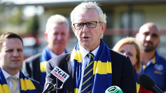 Eels CEO Bernie Gurr announces the club’s move to Kellyville. Picture: Brett Costello