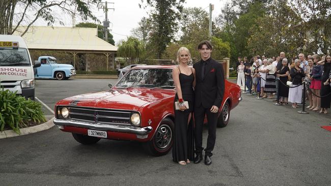 Students arriving in style for the 2024 Glasshouse Christian College formal at Flaxton Gardens.