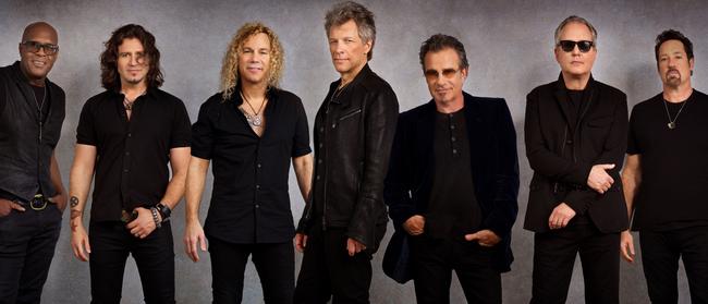 Bon Jovi: Everett Bradley (percussion), Phil X (guitar), David Bryan (keyboard), Jon Bon Jovi, Tico Torres (drums), Hugh McDonald (bass) and John Shanks (guitar). Picture: 2016 David Bergman / www.DavidBergman.net