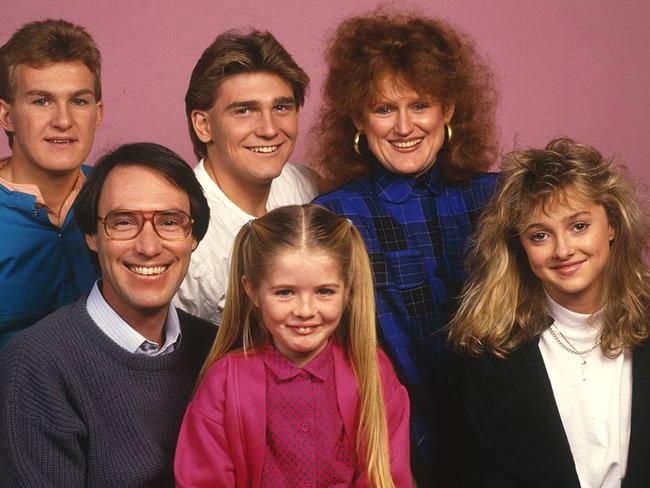 Hey Dad TV SHOW Cast shot with Robert Hughes (bottom left) and Sarah Monahan (bottom centre next to Hughes).