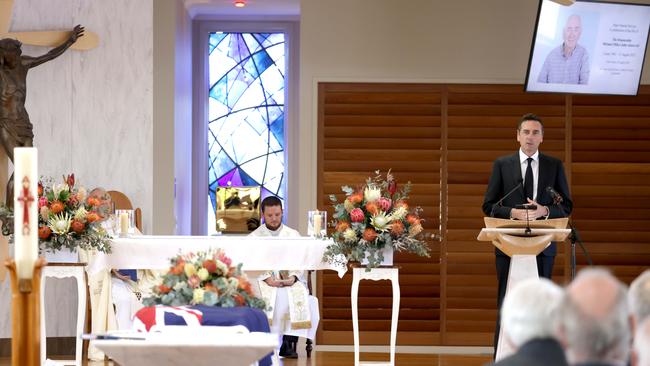 John Ahern (son) speaking, At the State Funeral Service for Mike Ahern AO, at Our Lady of the Rosary Catholic Church, Caloundra, on Friday 25th August 2023 - Photo Steve Pohlner